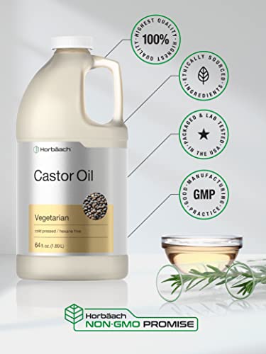 Horbäach Castor Oil 64 oz | For Hair, Eyelashes & Eyebrows | Hexane Free and Cold Pressed | Vegetarian, Non-GMO