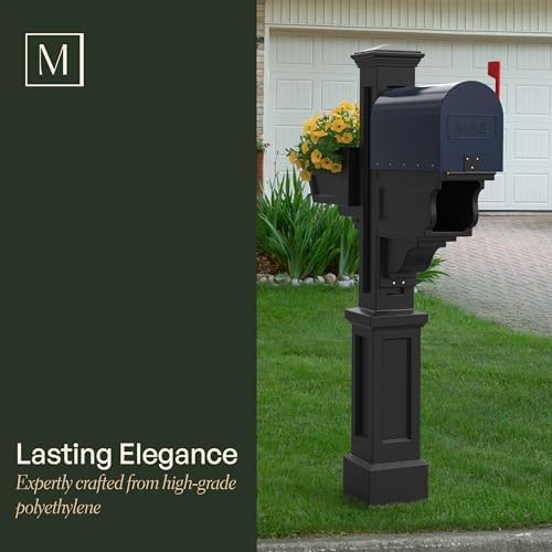 Mayne Signature Decorative Mail Post with Newspaper Holder & Planter, White | For post-mount mailboxes, Weather & fade resistant, All season, 15-year warranty