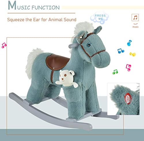 Qaba Kids Rocking Horse with Bear Toy Fun Realistic Sounds Toddler Blue