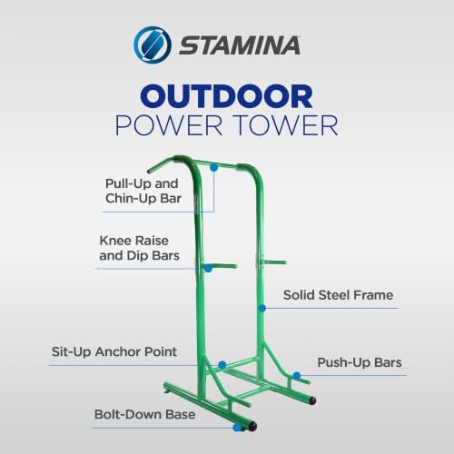 Stamina Pull Up Bar Tower & Dip Station, Free Standing Outdoor Home Gym Equipment - Adjustable and Portable Workout Stand for Calisthenics Body Weight Training