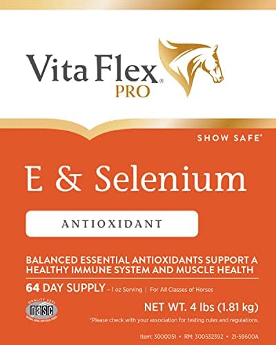 Vita Flex Pro E & Selenium Supplement for Horses, 64-Day Supply | Vitamin E & Selenium Powder, Balanced Antioxidants, Equine Vitamin E Supplement