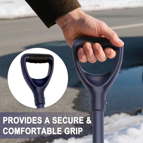 Nohovu Aluminum Snow Shovel - Large Capacity Driveway Snow Removal Tool, Fiberglass D-Handle, 45 Inch Blade