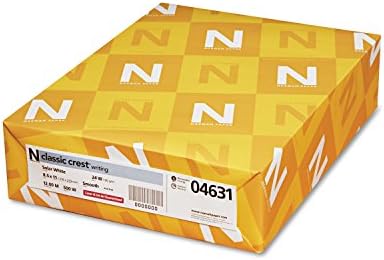Neenah Paper 04631 CLASSIC CREST Paper, 24lb, 97 Bright, 8 1/2 x 11, Solar White, 500 Sheets