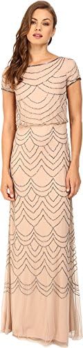 Adrianna Papell Womens Short Sleeve Blouson Beaded Gown