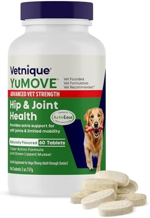 YuMOVE Dog Hip & Joint Supplement, Regular Strength 60 Chewable Tablets | ActivEase Green Lipped Mussel, Glucosamine for Dogs, Hyaluronic Acid & Omega 3 Joint Supplement, NASC Certified