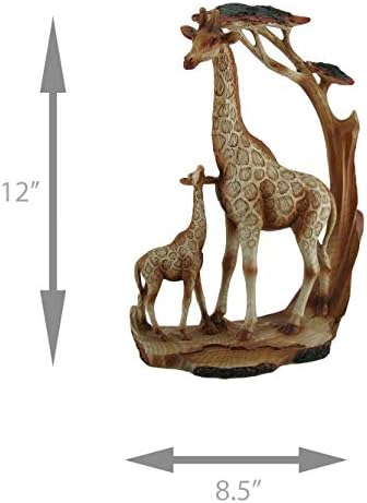 Zeckos Giraffe Family Carved Wood Look Resin Statue | 12 In. Tall, Hand-Painted Brown Finish, 8.5 In. Long X 3 In. Deep