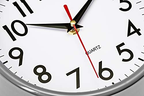 Bernhard Products Silver Wall Clock 8" Silent Non-Ticking Quality Quartz Battery Operated Clock for Home Kitchen Bedroom Bathroom Classroom Nursery