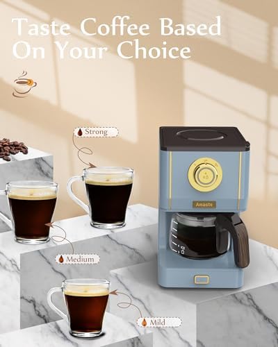 Amaste Drip Coffee Maker, Coffee Machine with 25 Oz Glass Coffee Pot, Retro Style Coffee Maker with Reusable Filter & Three Brewing Modes
