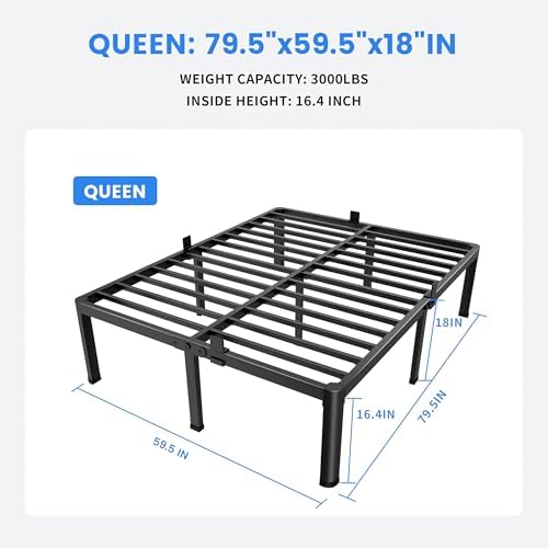 MAF 18 Inch Queen Bed Frames with Round Corner Legs Mattress Slide Stopper | No Box Spring Needed, Heavy Duty Metal Platform Bed Frame