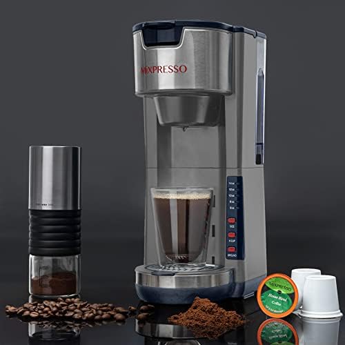 Mixpresso Black Single Serve Coffee Brewer K-Cup Pods Compatible & Ground, 30 oz Compact Coffee Maker Single Serve With 5 Brew Sizes Up To 14 Oz