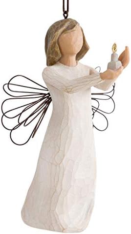 Willow Tree Angel of Hope, Sculpted Hand-Painted Hanging Ornament | Angel Holding a Gold-Flamed Candle, Cream Dress and Wire Wings, Gift of Hope