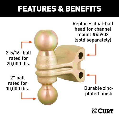 CURT 45923 Replacement Dual-Ball for Adjustable Trailer Hitch Ball Mount, 2-Inch, 2-5/16-Inch
