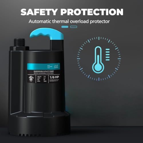 LEO 1/3 HP Automatic Sump Pump, 2250GPH Submersible Utility Pump, 10ft Cord | Water Pump with 3/4” Garden Hose Check Valve Adapter, Water Removal for Pool Draining Basement Hot Tubs Garden