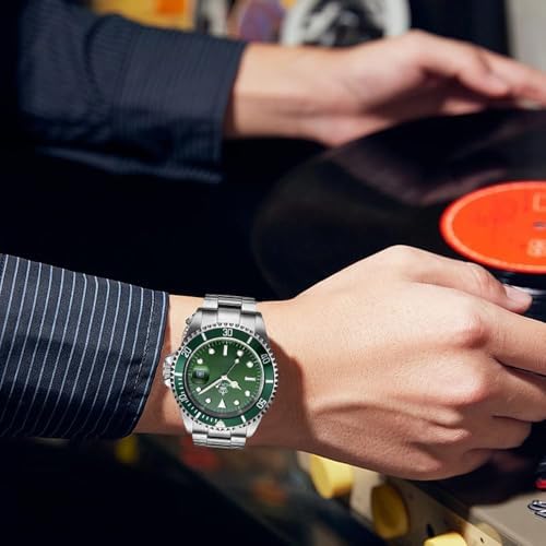 FANMIS Mens Luxury Watches Rotatable Bezel Sapphire Glass Luminous Hand Quartz Silver Tone Stainless Steel Watch