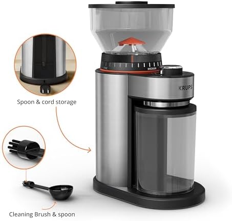 KRUPS Precision Burr Coffee Grinder: 12 Settings, 8 oz Capacity for Drip, French Press, Espresso, Pour Over, Cold Brew - Stainless Steel, 110W, Auto-Stop, Easy Clean - Coffee Grinders for Home Use
