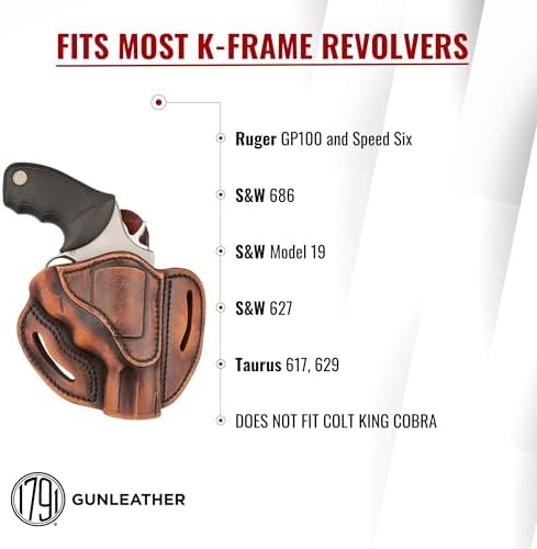 1791 Gunleather K-Frame Holster Fits 2.75" Barrel GP100, S&W 686, Model 66