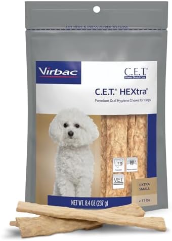 Virbac C.E.T. Hextra Premium Oral Hygiene Chews for Dogs, Large | Rawhide dog dental chews, long lasting dog chews, beefhide rawhide chews reduces plaque and tartar