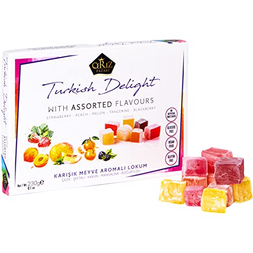 Cerez Pazari Turkish Delight Candy With Assorted Flavors 16 oz, Gourmet Snacks Gift Box
