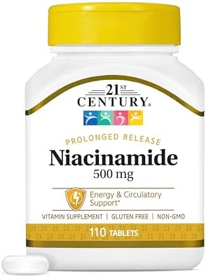 21st Century Niacinamide 500mg Prolonged Release, No Flush, 110 Count | Vitamin B-3 Niacinamide 500 mg, Energy Metabolism & Skin Health Support, No-Flush Formula, Prolonged Release, Non-GMO Tablets