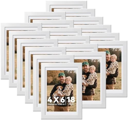 HappyHapi 8x10 Picture Frame Set of 6, Wall or Tabletop Display, White