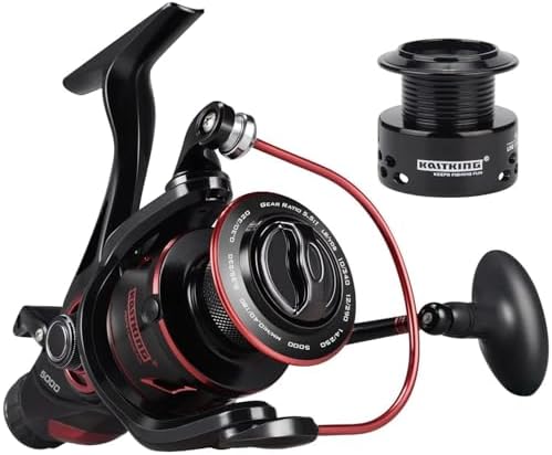 KastKing Sharky Baitfeeder III Spinning Reels with 5.5:1 Gear Ratio | Max Drag: 26.5 lb, 10+1 BB, 16.6 oz, CNC Aluminum Spool, Carbon Fiber Drag for Live Liner, Comes with Graphite Spool