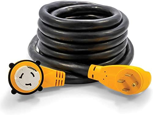 Camco Power Grip 25-Ft 50 Amp RV Extension Cord - NEMA 14-50P Male & FSS2-50R Locking Female Connectors - Rated for 125/250 V/12,500 W - Features Copper 6/3 + 8/1-Gauge Wires for Conductivity (55542)