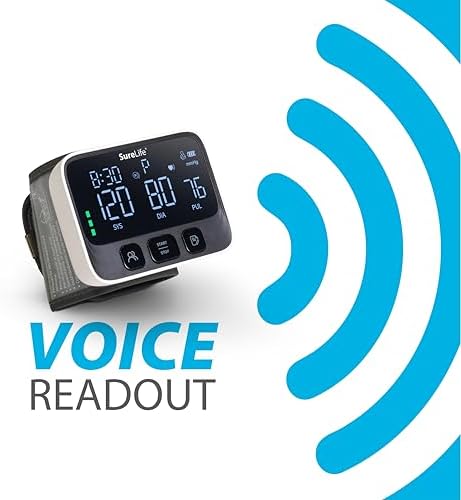 SureLife Premium Wrist Blood Pressure Monitor | Voice Readout, Irregular Heartbeat Alerts, Color-Coded Backlit LCD Screen, Fully Automatic