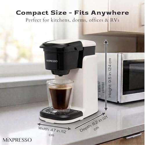 Mixpresso Single Serve Coffee Maker K Cup Coffee Maker for K Pods & Grounds | Compact 800W White Coffee Machine with 14 Oz Water Tank, Fast Brew & Auto Shut-Off, Small Design for Travel RV, Office& Dorm