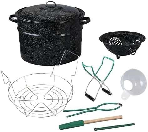 Granite Ware 8 Piece Enamelware Water bath canning Pot with Canning kit and Rack. Canning Supplies Starter Kit