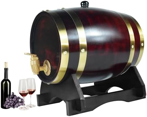 1.5L Whiskey Barrel Dispenser Oak Aging Barrels Home Whiskey Barrel Decanter for Wine, Spirits, Beer, and Liquor (Red Wine)