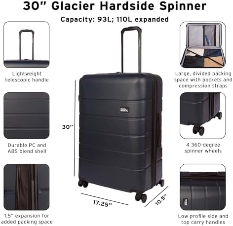 Eddie Bauer Glacier Checked 30" Luggage | Hardside | Spinner Wheels | Expandable | Lightweight | Travel Essentials - Sprig Green