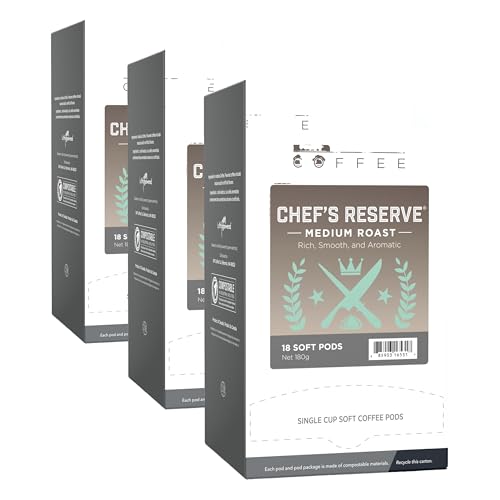 Wolfgang Puck Coffee, Chef's Reserve, Medium Roast, 9.5 Gram Soft Pods, 18 Count (Pack of 1)