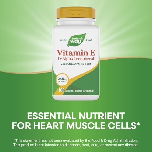 Nature's Way Vitamin E, D-Alpha Tocopherol, Essential Antioxidant, Helps Neutralize Free Radicals*, 268 mg per Serving, 100 Softgels (Packaging May Vary)