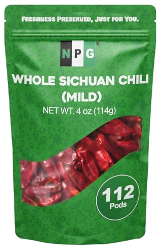 NPG Sichuan Dried Red Chili Peppers 4 Oz, Mild Hot, Whole Chili Peppers