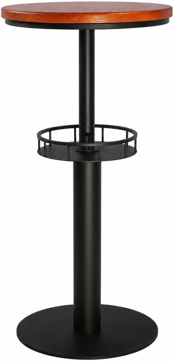 LOKKHAN 42" Tall Rustic Industrial Bar Table 19.68" Dia Round Wooden Top Metal Frame Height Fixed Standing Pub Dining Room Bistro Cocktail Table, Black & Brown