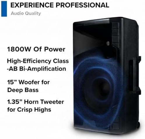Gemini 15" Bluetooth PA Speaker, 1800 Watts, 3-Ch Mixer (GSP-2200)