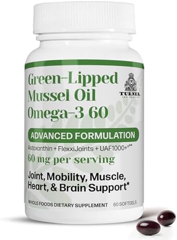 TURNER Omega-3 New Zealand Green Lipped Mussel Oil, 53x Higher Potency with UAF1000+ Super Antioxidant for Superior Joint Comfort & Mobility