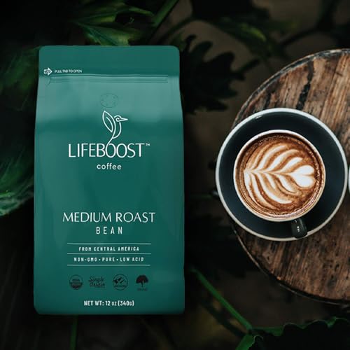 Lifeboost Organic Coffee Beans Medium Roast - Low Acid Single Origin Non-GMO Organic Whole Bean Coffee - Third Party Tested For Mycotoxins &