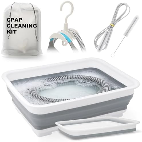 9 Pack CPAP Cleaning Kit for Hose & Mask, with Speed Control Hose Dryer, Collapsible Wash Basin & Hose Hanger, 7ft Cleaning Brush, CPAP Cleaning Supplies with Storage Bag, for 22mm & 15mm Tube