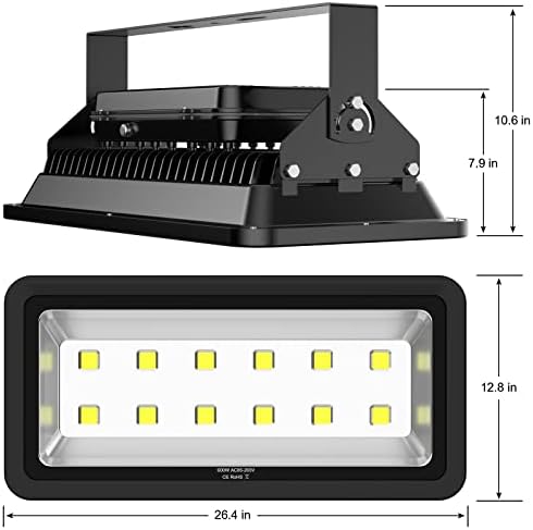 200W LED Flood Lights Outdoor, 110-285V, 20000LM Super Bright Security Light Fixture, IP66 Waterproof 6000K Daylight White，Landscape Commercial Industrial Lighting Fixtures