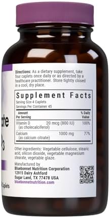 Bluebonnet Calcium Citrate with Vitamin D3 - Daily Bone Health & Strength Plus Immune Support* 1000mg Calcium Supplement for Women & Men - Non-GMO