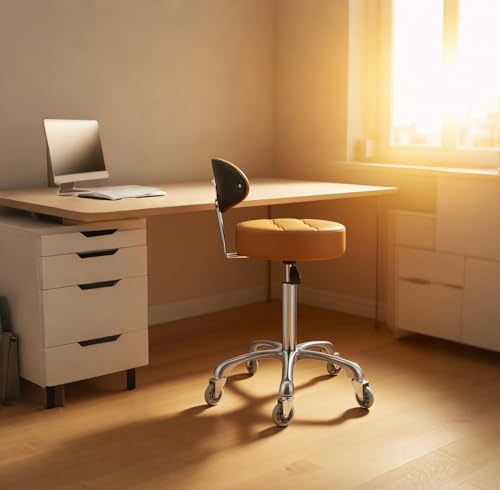 Kaleurrier Rolling Stool with Back Rest: Swivel Chair Adjustable Height
