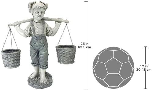 Design Toscano Flowers for Felicity Little Girl Garden Statue with Basket Planters, Medium, 25 Inches Tall, Cast Stone Resin, Two Tone Stone Finish