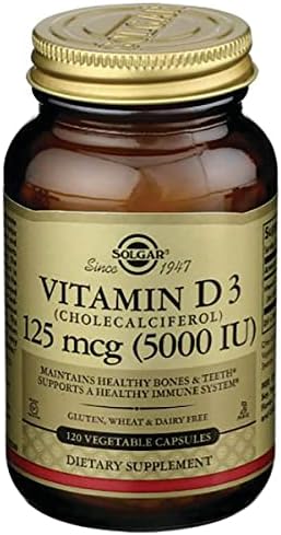 Solgar Vitamin D3 (Cholecalciferol) 125 Mcg (5000 IU), 120 Vegetable Capsules - Helps Maintain Healthy Bones & Teeth - Immune System Support - Non-GMO, Gluten Free, Dairy Free, Kosher - 120 Servings | Helps Maintain Healthy Bones & Teeth, Immune System S…