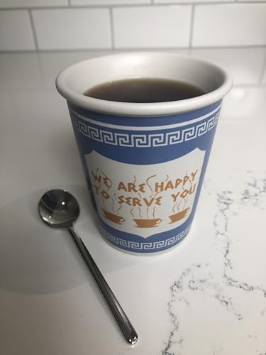 ExceptionLab 10 oz Ceramic New York City Greek Coffee Cup "We are Happy to Serve You"