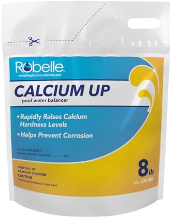 Robelle 8-Pounds Premium Pool Calcium Up | Pool Calcium Hardness Increaser, 100% Calcium Chloride, 8 ounces raises calcium hardness level 10 ppm per 5,000 gallons