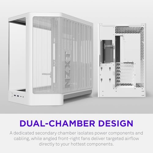 NZXT H6 - Compact Dual-Chamber ATX PC Case - White | Dual-chamber ATX case supporting up to 10 120mm fans and 360mm radiators, with back-connect motherboard compatibility.