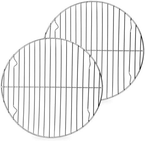 P&P CHEF 9 Inch Cooking Rack Round for Steaming Cooling, Silver, 2 Pack