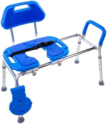 Sliding Shower Chair for Inside Tub Bench for Seniors, BathSeat for Elderly | Slide Safely In & Out of the Tub - Blue, padded seat, aluminum frame