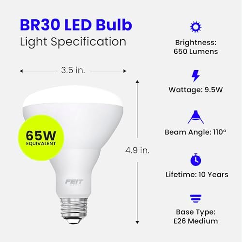 Feit Electric BR30 LED Light Bulbs, 65W Eq, Soft White, 3 Pack